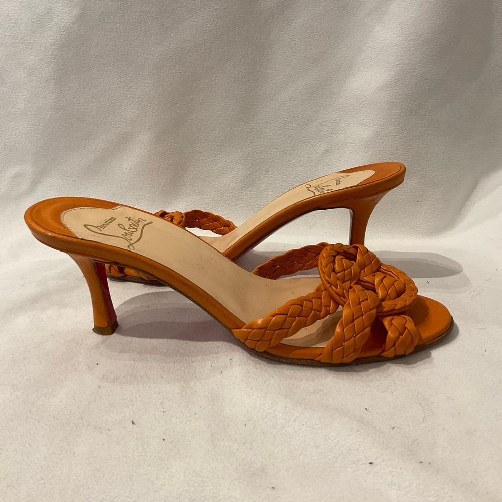 Christian Louboutin Orange Braided Leather Mule Heels